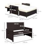Loungesoffa Konstrotting 2-Sits med Fotpall och Dynor Modulär Design för Avkoppling på Terrassen Brun
