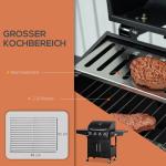 Gasolgrill BBQ med 3 Brännare à 3 kW, Mobil Grillvagn med 4 Hjul, Grillnät, Sidobord och Skåp, Metall, Svart, 132,4 x 55 x 109 cm