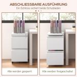 Rullcontainer Arkivskåp Vit av Stål för Kontor och Hemmakontor Låsbar Kontorscontainer med 2 Lådor A4 Format 37 x 43,5 x 67,5 cm