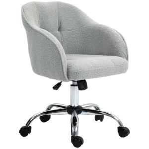 Ergonomisk Hemkontorsstol med Gungfunktion i Teddy Velvet Look, Grå, 56x61x86 cm