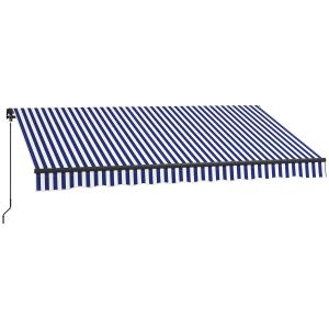 Vikarmsmarkis Altanmarkis Blå Vit av Tyg och Metall för Uteplats UV30+ Solmarkis med Handvev Vattentät 350 x 300 cm