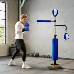 Boxningsställ med Speedball och Stång Blå Stål för Hemmagym och Träning Justerbar Höjd med Kickdyna Stabil Träningsutrustning för Kampsport 205 cm