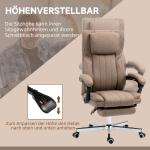 Kontorsstol med Massagefunktion, Fällbart Ryggstöd, Utdragbart Fotstöd, Linnelook, Brun, 65 x 61 x 118 cm