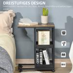 Sidobord med Hjul för Soffa eller Säng, Industriell Stil, Stål och Trä, Brun + Svart