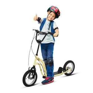 Barnskoter från 5 År Sparkcykel Stadsskoter 12 Tum Pneumatiska Däck Gummisparkbräda för Säkert Körkul