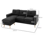 Hörnsoffa L-Form Soffa Svart av Tyg med Linnelook för Vardagsrum 3-Sits Soffa med Schäslong Modern Design