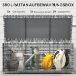 Rattankuddbox 380 L, Vädertät med Lock och UV-beständigt Material, Mörkgrå, 130x61x65 cm