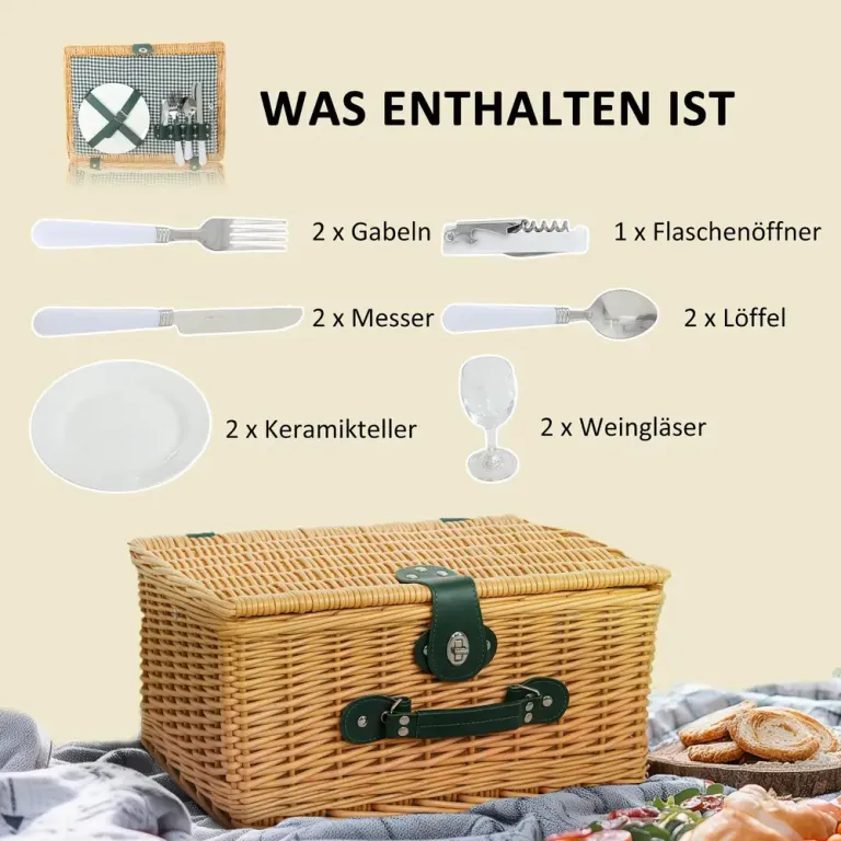Picknickfodral i Pilträ för 2 Personer med Isolerat Kylfack