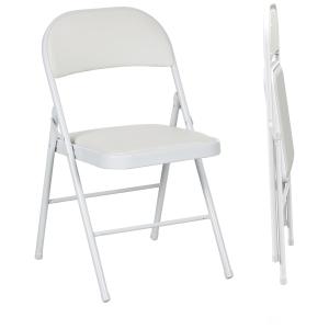 Set med 2 Hopfällbara Kontorsstolar med Metallben, för Kontor/Reception/Väntrum, Konstläder, Vit