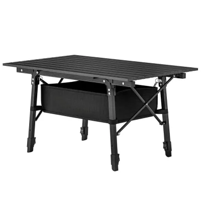 Campingbord Fällbord med Förvaringskorg Svart av Aluminium