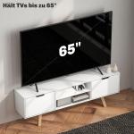 TV-Bänk TV-Skåp Vit av Trä för Vardagsrum Lowboard med 2 Skåp och Hyllor upp till 65 Tum 150 x 39 x 50 cm