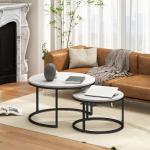 Soffbordset, 2 Runda Häckningsbord, Industriell Design, Metallstomme, Betonglook/Svart