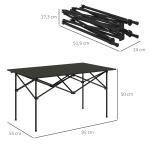 Hopfällbart Campingbord med Roll-up Bordsskiva, Aluminium, Svart, 95 x 55 cm
