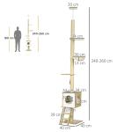 Klösträd Golv-till-Tak, Justerbar Klösmöbel med Koja och Hängmatta, Aktivitetscenter för Katter som Sparar Plats, Ljusbrun/Beige, 240-260 cm