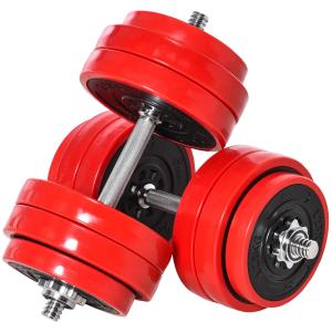 Hantelset 2-i-1 Prisvärd Röd Svart Stål Plast för Hemmaträning Justerbara Hantlar och Skivstång för Fitness 21,5 x 21,5 x 3,8 cm 20/30 kg