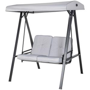 Trädgårdsgunga Hollywoodgunga Grå av Stål och Polyester för Trädgård och Balkong 2-Sits Gungbänk med Justerbart Tak 145 x 116 x 172 cm