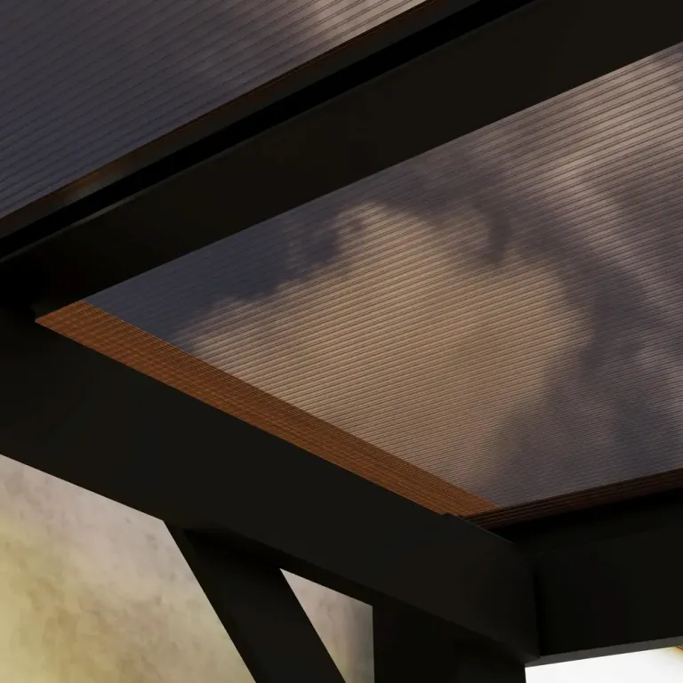 Pergola Paviljong med Väggfäste Mörkgrå av Metall 3 x 3 m