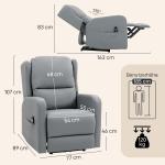 Massagestol Elektrisk Grå Konstläder och Stål för Vardagsrum Relaxfåtölj med Liggläge och Fotstöd Bekväm Vilostol