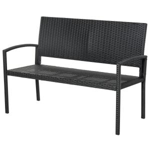 Trädgårdsbänk Konstrotting 2-Sits Parkbänk med Stålram och Ryggstöd Väderbeständig Svart 122 X 60 X 87 Cm
