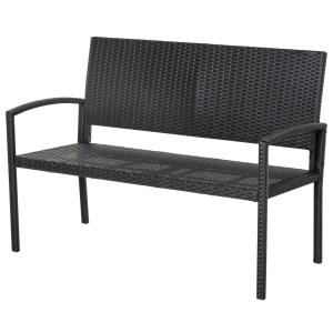 Trädgårdsbänk Konstrotting 2-Sits Parkbänk med Stålram och Ryggstöd Väderbeständig Svart 122 X 60 X 87 Cm