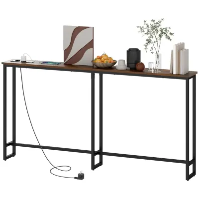 Konsolbord Hallbord med Laddstation 160 x 20 x 80 cm, Brun