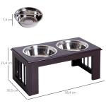 Upphöjd Matbar Rostfria Skålar Ergonomisk Matstation för Hundar MDF Skonar Nacke och Rygg Kaffebrun 58,4 X 30,5 X 25,4 Cm