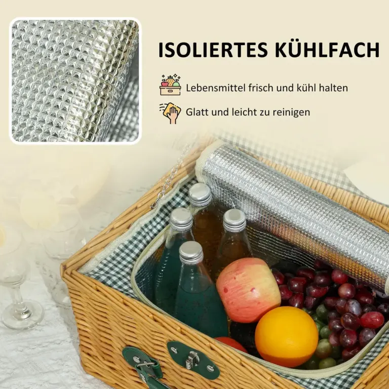 Picknickfodral i Pilträ för 2 Personer med Isolerat Kylfack