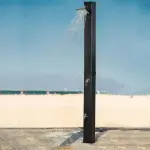 Soldusch Utomhusdusch Svart av PVC och Krom för Trädgård och Pool Vattentemperatur upp till 60°C med Fotdusch och Regndusch Modern 40 l