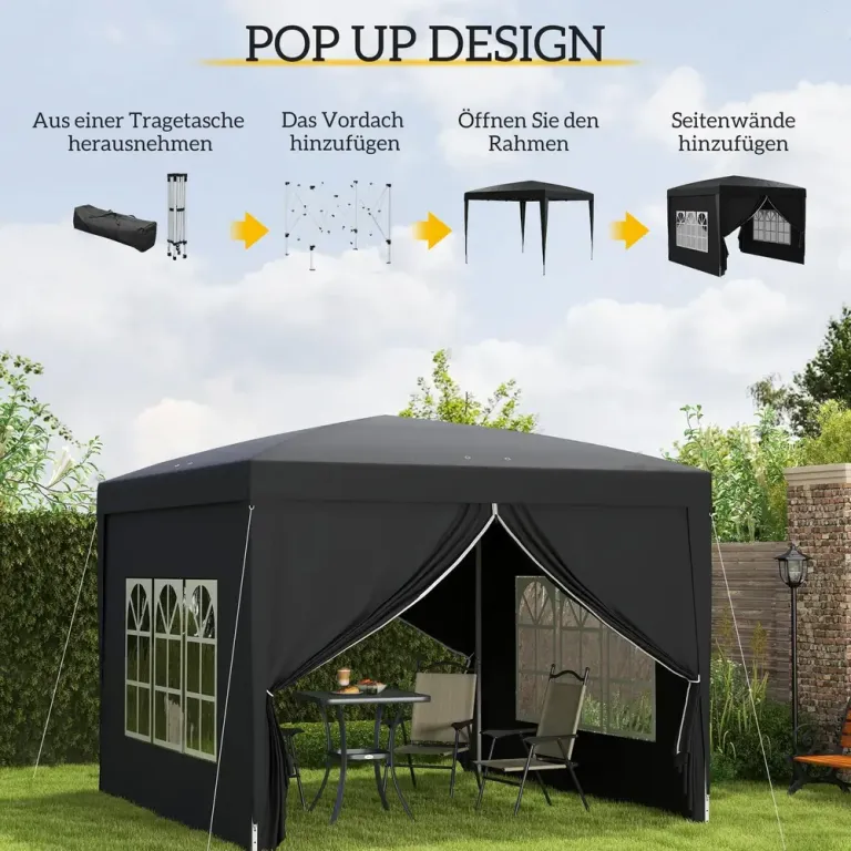 Trädgårdspaviljong Pop-up Partytält Svart 3 x 3 m