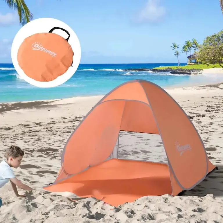 Strandtält Pop-Up Tält med Automatiskt Orange av Polyester