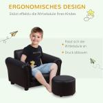 Barnfåtölj med Fotpall i Konstläder, Bekväm Minisoffa för Barn 3-7 År, Ergonomisk Sittplats med Träram för Barnrummet, Svart, 54 x 42 x 41 cm