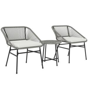 Trädgårdsmöbler Balkongmöbler Set för 2 Personer Mörkgrå av Polyrattan för Trädgård och Terrass 3-Delad Sittgrupp med Bord