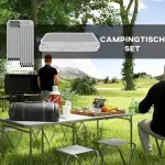 Campingbord Picknickbord Grå av Aluminium för Trädgård och Picknick Hopfällbart Bordsset med 6 Stolar Väderbeständigt