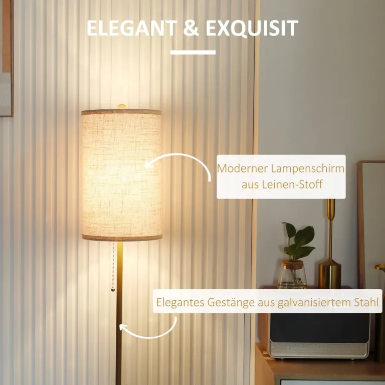 Golvlampa med Linne Lampskärm och Stål Stativ, Cremevit