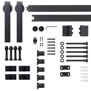 Skjutdörrsbeslag Komplett Set, Monteringssats för Skjutdörr med Skena och Rullar, Robust System i Kolstål, Svart, 200 x 40 cm