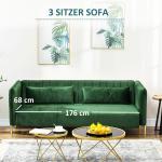 3-sits Soffa med 2 Kuddar, Sammetslook, Retrodesign, Avtagbart Överdrag, Grön, 195 x 88 x 76 cm