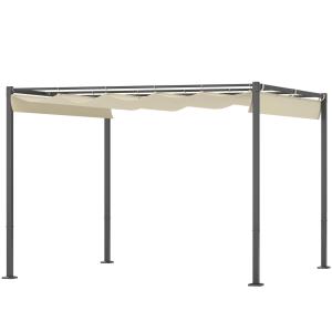 Pergola Trädgårdspaviljong med Justerbart Tak Beige av Metall för Terrass och Trädgård Fristående Solskydd UV30+ 3 x 3 m