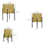Växtställ Blomsterställ Guld av Stål med Rottinglook för Inomhus och Utomhusbruk Set med 3 Krukhållare Dekorativ Design