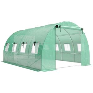Växthus Tunnel Grön PE-plast och Stål för Trädgård Odlingshus 12 kvm med Dörrar och Fönster Väderbeständigt Skydd 400x300x200 cm