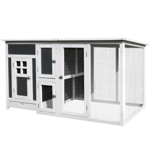Hönshus för 1-2 Kycklingar med Holk Ägglåda 2 Fack Gran Grå och Vit 160 X 75 X 80 Cm