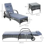 Solstol Trädgårdsmöbler Set 3 Delar Polyrattan och Metall Bekväm Loungemöbel Grå