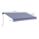 Vikarmsmarkis Altanmarkis Blå Vit av Tyg och Metall för Uteplats UV30+ Solmarkis med Handvev Vattentät 350 x 300 cm