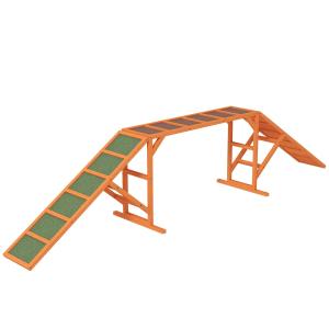 Dog Agility Bridge Agility-Enhet med Säkerhetsstång och Halkfri Yta Orange av Trä och Plast för Hundar och Trädgård 325 x 55 x 69 cm