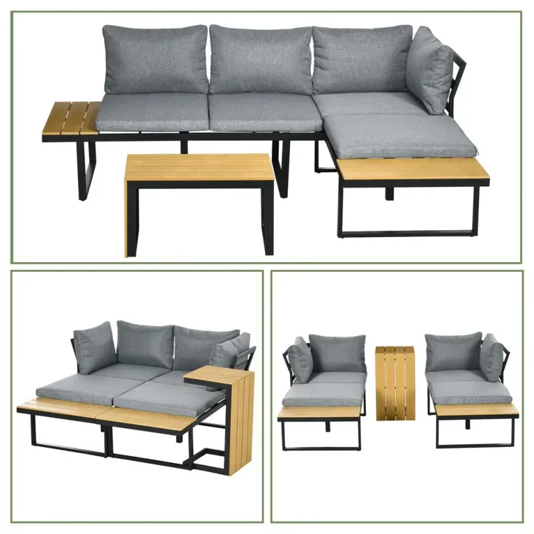 Loungegrupp i Aluminium 3 Personer Utemöbel med Soffa