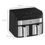 Multifunktionell Airfryer, 8 L, 2 Korgar, 60 min Timer, Silver + Svart