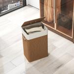 Bambu Tvättkorg med Lock, 72 L med Bambuhandtag och Avtagbar Tvättpåse, Brun