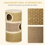 Klösträd med Klöstunna i 3 Våningar, Kompakt Klösmöbel med Sisal och Plysch, Mysig Sovplats och Lek för Katter, Beige, 37,5 x 37,5 x 70 cm