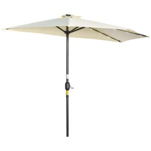 Parasoll Halvt Paraply Beige av Metall och Polyester för Balkong och Terrass med Vev och Solpanel LED Belysning Väderbeständigt 265 x 240 cm