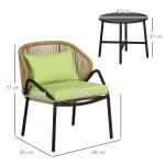 Trädgårdsmöbelset Sittgrupp Grön av Stål och Rotting för Trädgård och Balkong 3 Delar med 2 Stolar och Sidobord Dynor