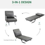 Bäddsoffa 3 i 1 Gästsäng Hopfällbar Madrass Schäslong Konstläder Grå 65 X 69 X 80 Cm